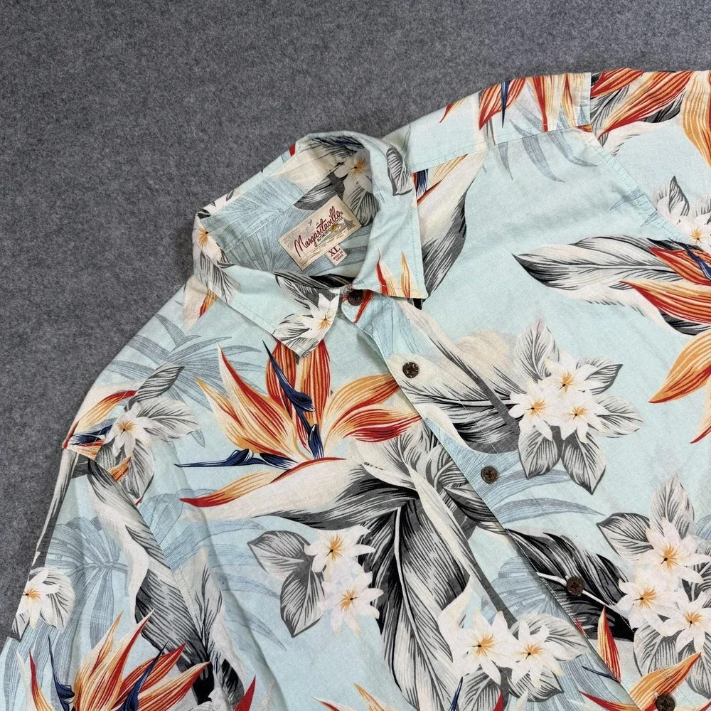 Margaritaville Shirt Mens XL Blue Floral Hawaiian Tropical Short Sleeve